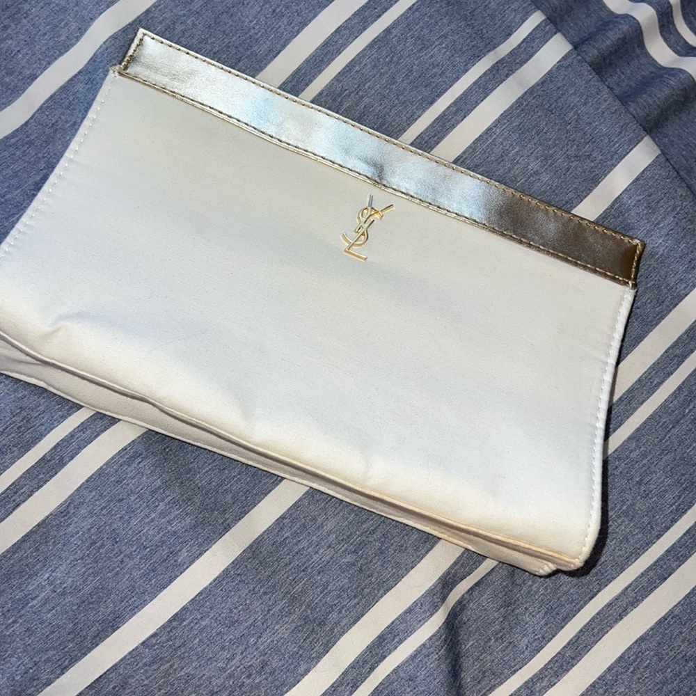 Yves Saint Laurent White Satin Clutch with Gold Accent - Picture 10 of 10